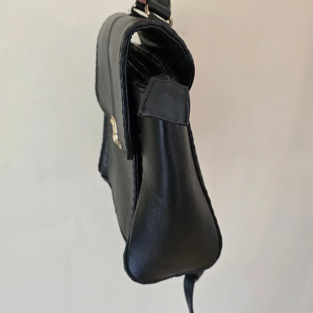 Genuine Leather Backpack Purse Black Whipstitch Made in Mexico Gold‎ Hardware